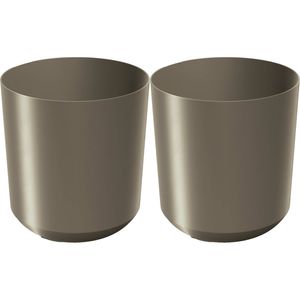 Prosperplast Plantenpot/bloempot Babylon - 2x - kunststof - buiten/binnen - titanium grijs - D20 x H20 cm - Plantenpotte