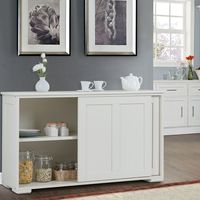 Keukenkast Stapelbare Buffetkast met Schuifdeuren Antieke Kast met Plank Zwart/Beige/Bruin 106,5 x 33 x 60 cm