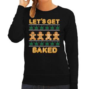 Foute Kersttrui/sweater voor dames - lets get baked - wiet - zwart - humor