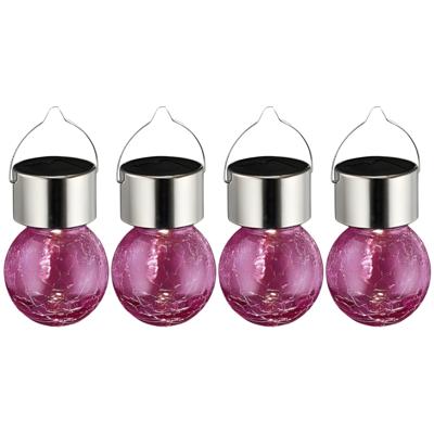 Sunnydays Solar sfeer hanglamp - 4x - tuin - lampenbol - roze - glas - 9 cm