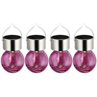 Sunnydays Solar sfeer hanglamp - 4x - tuin - lampenbol - roze - glas - 9 cm