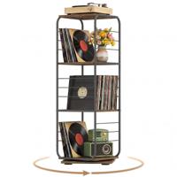 4-Laags Draaibare Boekenkast 360° Draaibare Boekentoren met Metalen Frame Staande Opbergkast voor Kantoor en Woonkamer-Bruin