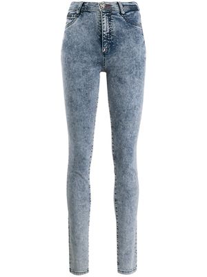 Philipp Plein jegging à taille haute à ornements en cristal - Bleu