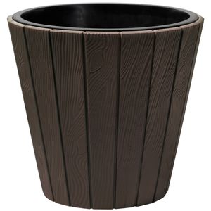 Prosperplast Plantenpot/bloempot Wood Style - buiten/binnen - kunststof - donkerbruin - D40 x H37 cm - Plantenpotten