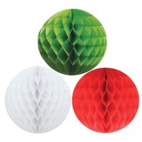 Kerstversiering set van 6x papieren kerstballen 10 cm groen wit en rood - thumbnail