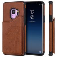 Voor Galaxy S9 kat boom reliëf patroon schokbestendige beschermende case met kaartsleuven & fotolijstjes (bruin)