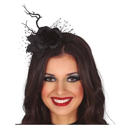 Halloween diadeem/haarband - bloem en tak - zwart - one size - accessoires Halloween diadeem/haarband - bloem en tak - zwart - one size - accessoires
