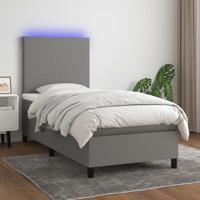 Boxspring met matras en LED stof donkergrijs 90x190 cm
