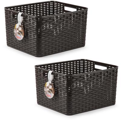 Opbergmand - 4x - Kastmand - rotan kunststof - donkerbruin - 28 Liter - 34 x 40 x 23 cm