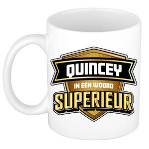 Naam mok Quincey - wit - Superieur - keramiek - 300 ml - cadeau collega beker