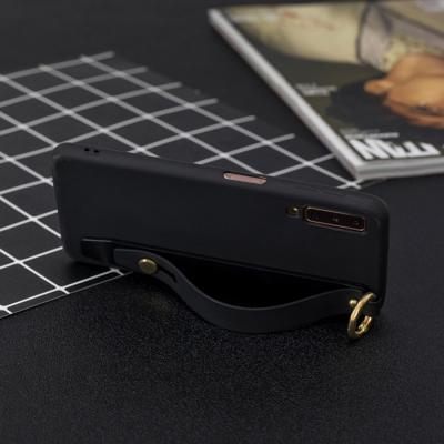 Schokbestendig effen kleur TPU case met polsbandje voor Galaxy A70 (zwart)
