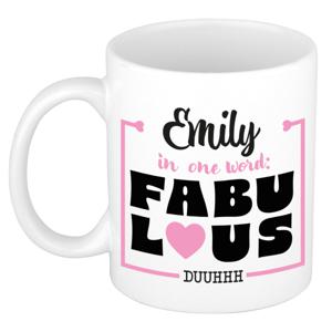 Naam mok Emily - wit - Fabulous - keramiek - 300 ml - cadeau collega beker