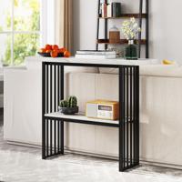 2 Niveaus Console Tafel met Marmerlook Smalle Bijzettafel Hal Tafel Zwart + Wit