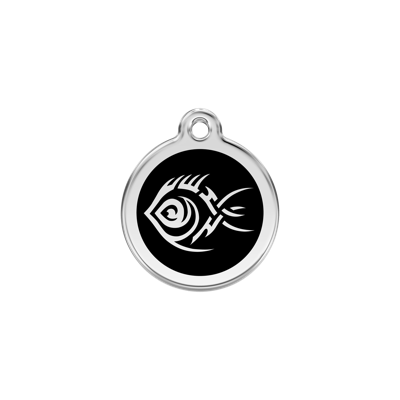 Tribal Fish Black roestvrijstalen hondenpenning small/klein dia. 2 cm - Reddingo