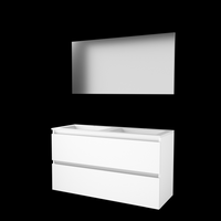 Basic Basic 46 badmeubelset met spiegel op plaat, greeploze onderkast met 2 lades en acryl wastafel met 2 kraangaten 120 x 46 cm, ice white