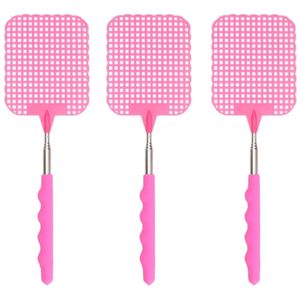 Set van 3x stuks uitschuifbare vliegenmeppers roze 66 cm