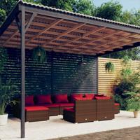 9-delige Loungeset met kussens poly rattan bruin
