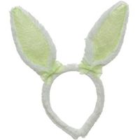 Wit/groene konijn/haas oren verkleed diadeem voor kids/volwassen - thumbnail