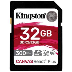 Kingston Technology 32GB Canvas React Plus SDHC UHS-II 300R/260W U3 V90 voor Full HD/4K/8K