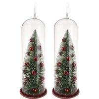 2x stuks rode kerstboom in stolp kerstversiering hangdecoratie 22 cm - Kersthangers