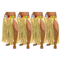 Hawaii verkleed rokje - 4x - voor volwassenen - naturel - 75 cm - rieten hoela rokje - tropisch