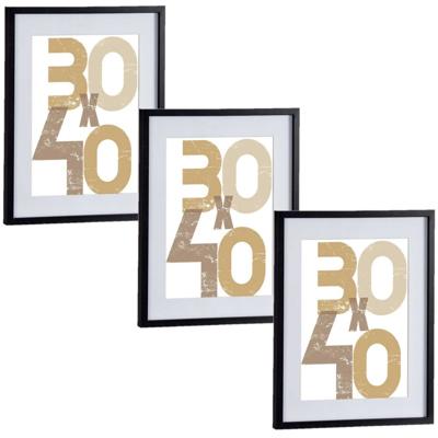 3x stuks houten fotolijst - zwart - 40 x 50 cm - fotolijstje - met passe-partout - decoratie