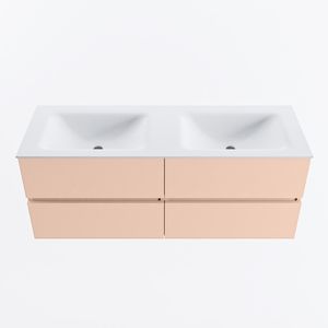 MONDIAZ VICA 130cm badmeubel onderkast Rosee 4 lades. Wastafel CLOUD dubbel 2 kraangaten, kleur Talc.