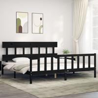 Bedframe met hoofdbord massief hout zwart 200x200 cm
