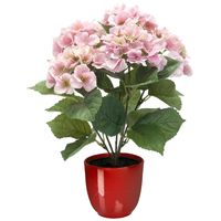 Hortensia kunstplant/kunstbloemen 40 cm - roze - in pot rood glans