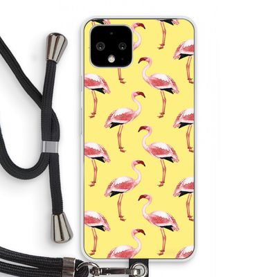 Flamingo's geel: Pixel 4 Transparant Hoesje met koord