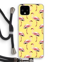 Flamingo's geel: Pixel 4 Transparant Hoesje met koord