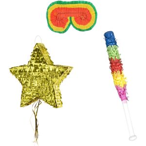 Verjaardag Pinata Ster goud van 44 x 42 cm - set met stok en masker