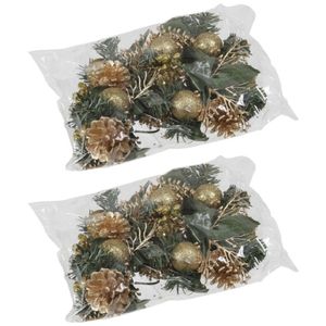 Set 12x gouden decoraties op stekers 12 cm kerststukje onderdelen