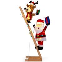 166 cm Groot Verlicht Rendier & Kerstman op Ladder met 100 LED-Lampen XXL 166 cm Groot Verlicht Rendier & Kerstman op Ladder met 100 LED-Lampen XXL
