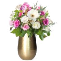 Bloemenvaas - metaal - metallic goud - 23 x 15 cm - decoratie - interieur
