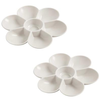 Schilderpalet - 3x stuks - bloemvorm - wit - kunststof - D17 cm - 7 vakken - Verfpalet - Schilderspa
