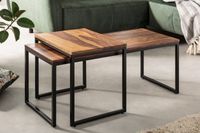 Set van 2 design salontafels ELEMENTS 100cm Sheesham massief hout steenafwerking metalen frame - 41069 - thumbnail