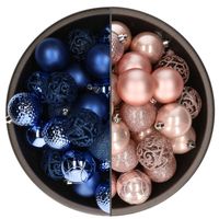 74x stuks kunststof kerstballen mix van kobalt blauw en lichtroze 6 cm - Kerstbal