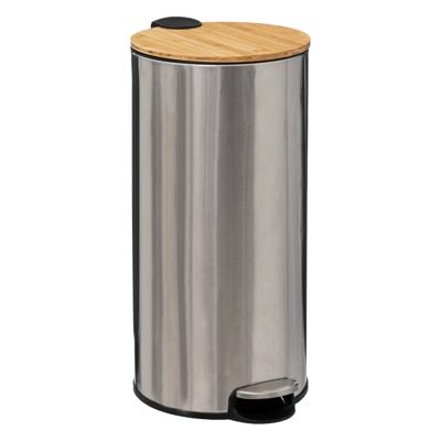 Pedaalemmer Bamboe - RVS zilver - metaal - 30 liter - 38x29x60 cm