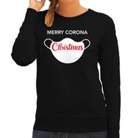 Merry corona Christmas foute Kerstsweater / outfit zwart voor dames - thumbnail