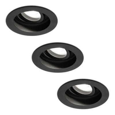 Set van 3 Laredo LED inbouwspots - GU10 5 Watt 400 lumen - 6400K daglicht wit - Dimbaar - verzonken - Rond - Kantelbaar - IP20 Voor binnen - Zwart