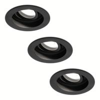 Set van 3 Laredo LED inbouwspots - GU10 5 Watt 400 lumen - 6400K daglicht wit - Dimbaar - verzonken - Rond - Kantelbaar - IP20 Voor binnen - Zwart