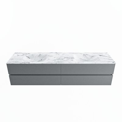 MONDIAZ VICA-DLUX 200cm badmeubel onderkast Plata 4 lades. Inbouw wastafel CLOUD dubbel zonder kraangat, kleur Glace.