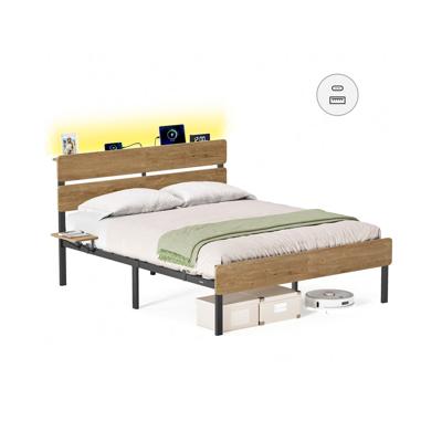 Eenpersoons Bedframe met Verlichting en Handige Opbergruimte, 140 x 200 cm