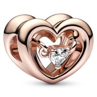 Pandora 782493C01 Bedel Radiant Heart & Floating Stone zilver-zirconia rosekleurig-wit - thumbnail