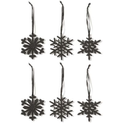6x Kersthangers figuurtjes zwarte sneeuwvlok/ster 7,5 cm