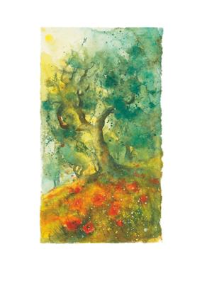 Kunstdruk Ulrich Hartig - Oliven und Mohn 50x70cm