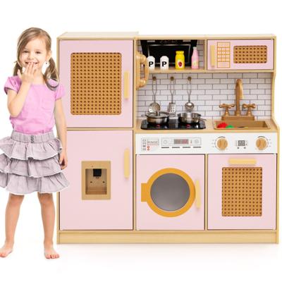 Kinderen Keuken met Rieten Deuren & Licht & Geluid & Koelkast Speelgoedkeuken Roze
