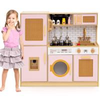 Kinderen Keuken met Rieten Deuren & Licht & Geluid & Koelkast Speelgoedkeuken Roze