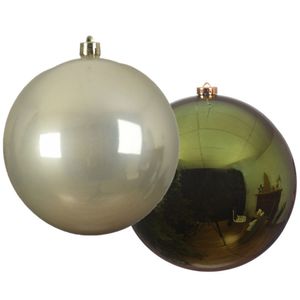 Grote decoratie kerstballen - 2x st - 20 cm- champagne en donkergroen -kunststof